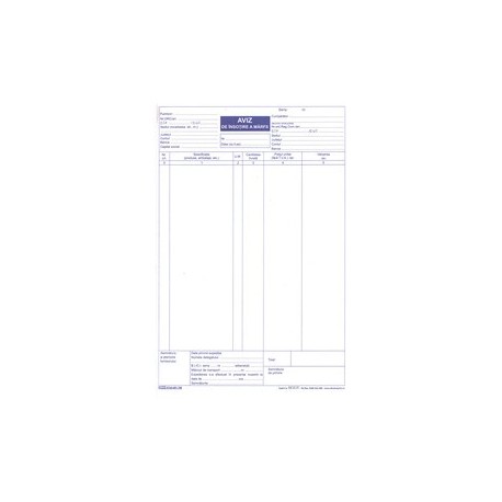 Aviz de insotire a marfii, A4, autocopiativ, 3 exemplare, alb/color/color, fata, 50 seturi/carnet