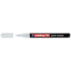 Marker permanent Edding 791, cu vopsea, varf rotund , 1-2 mm, alb