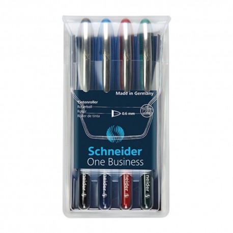 Roller cu cerneala SCHNEIDER One Business, ball point 0.6mm, 4 culori/set - (N,R,A,V)