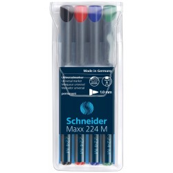 Universal permanent marker SCHNEIDER Maxx 224 M, varf 1mm, 4 culori/set