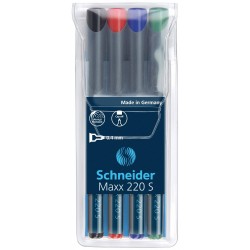 Universal permanent marker SCHNEIDER Maxx 220 S, varf 0.4mm, 4 culori/set