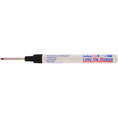 Marker ARTLINE 710, pentru locuri greu accesibile, corp metalic, varf lung, 1,0mm - negru