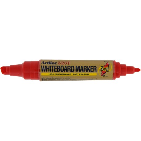 Marker pentru tabla de scris ARTLINE 525T, doua capete - varf rotund 2.0mm/tesit 5.0mm - rosu