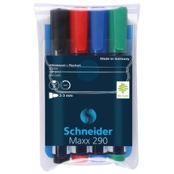 Marker SCHNEIDER Maxx 290, pentru tabla de scris flipchart, varf rotund 2-3mm, 4 cul/set