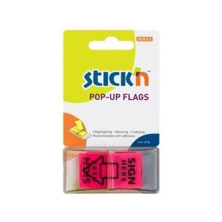 Film index autoadeziv 45 x 25mm, 50 file/set, Stick"n Pop-up (sign here) - roz