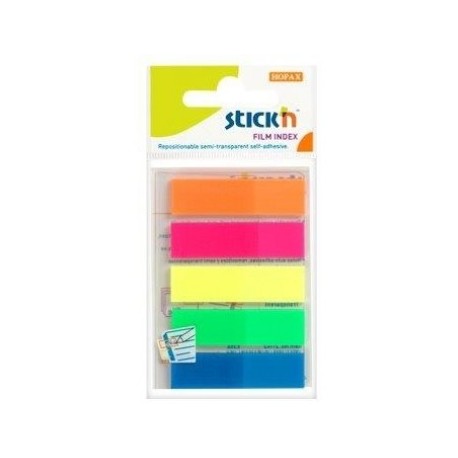 Stick index plastic transparent color 45 x 12 mm, 5 x 25 file/set, Stick"n - 5 culori neon