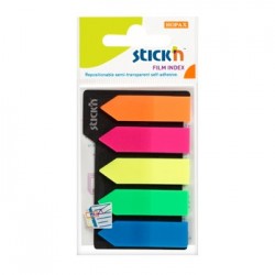 Stick index plastic transparent color 42 x 12 mm, 5 x 25 file/set, Stick"n - 5 culori neon - sageata