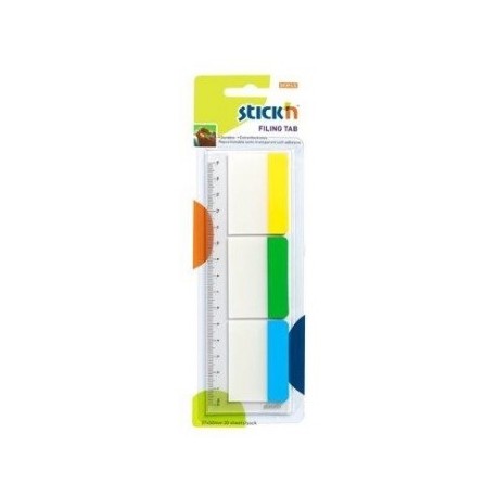 Stick index plastic transp. cu margine color 37 x 50 mm, 3 x 10file/set, Stick"n - 3 culori neon