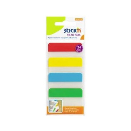 Stick index plastic transp. cu margine color 38 x 51 mm, 4 x 20 file/set, Stick"n - 4 culori neon
