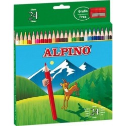 Creioane colorate, cutie carton, 24 culori/set, ALPINO