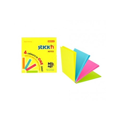 Magic notes autoadeziv 76 x 76 mm, 100 file, Stick"n Magic Notes - 4 culori neon