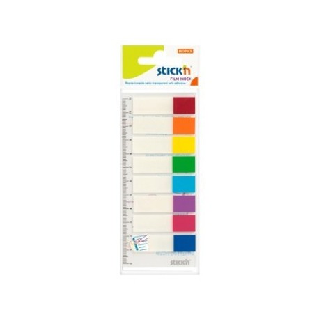 Stick index plastic transparent color 45 x 12 mm, 8 x 15 file/set, Stick"n - 8 culori transp./neon