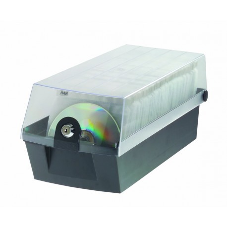Cutie plastic pentru 60 CD/DVD, cu cheita, HAN Max 60 - negru