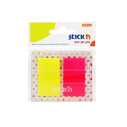 Film index autoadeziv 45 x 25mm, 2 x 20 file, cu dispenser, Stick"n Pop-up Lite - 2 culori neon