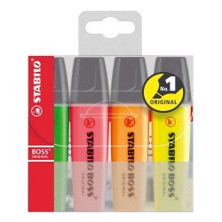 Textmarker Stabilo Boss, varf retezat 2 - 5 mm, 4 bucati/set