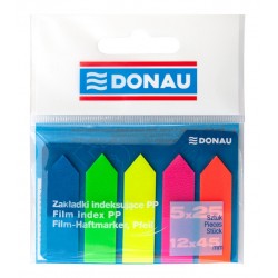 Index autoadeziv din plastic, Donau, 42x12mm, 5 culori neon, 25 file culoare, sageata