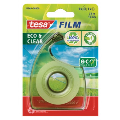 Banda adeziva de birou clear Tesa EcoLogo, 19mm x 33m, in dispenser Banda adeziva de birou clear Tesa EcoLogo, 19mm x 33m, in dispenser