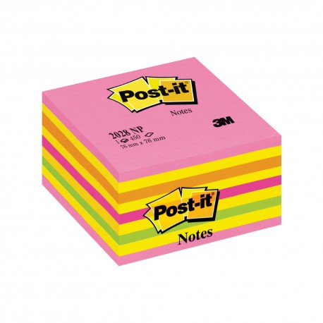 Cub notite autoadezive Post-it Lollipop neon, 76 x 76 mm, 450 file, galben/roz/portocaliu/verde neon