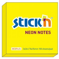 Notes autoadeziv 76 x 76 mm, 100 file, Stick"n - galben neon