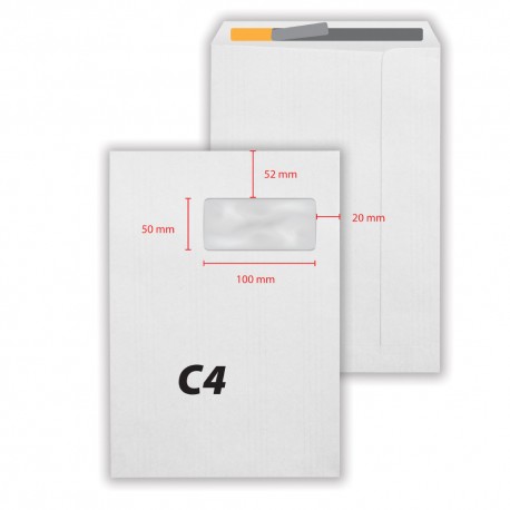 Plicuri albe C4 cu fereastra dreapta pentru corespondenta, 250 bucati/cutie