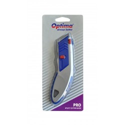 Cutter profesional Optima, lama trapezoidala + 5 rezerve SK5, cu auto-incarcare, zinc cu rubber grip