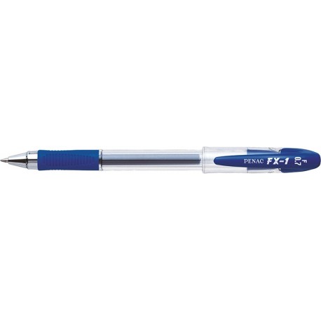 Pix cu gel PENAC FX-1, rubber grip, 0.7mm, con metalic, corp transparent - scriere albastra