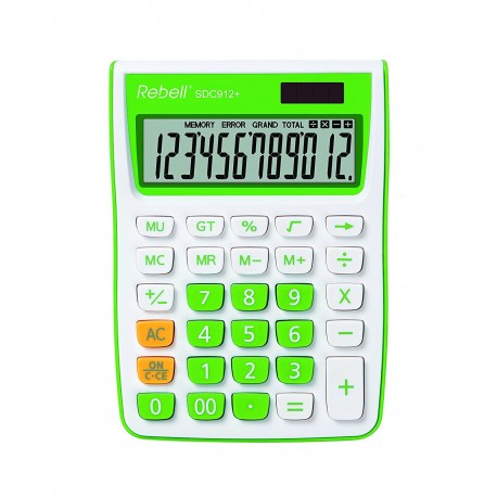 Calculator de birou, 12 digits, 145 x 104 x 26 mm, Rebell SDC 912 - alb/verde Calculator de birou, 12 digits, 145 x 104 x 26 mm, Rebell SDC 912 - alb/verde
