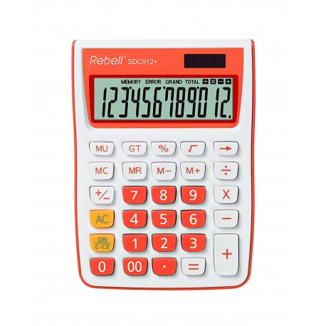 Calculator de birou, 12 digits, 145 x 104 x 26 mm, Rebell SDC 912 - alb/orange Calculator de birou, 12 digits, 145 x 104 x 26 mm, Rebell SDC 912 - alb/orange