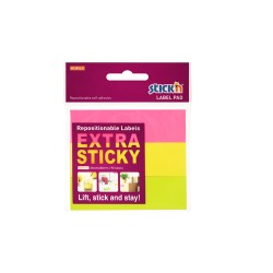 Notes autoadeziv extra-sticky 25 x 88mm, 3 x 30 file, Stick"n - 3 culori neon