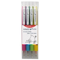 Set 4 pixuri cu gel PENAC Inketti 0.5mm - culori (pink, sky blue, lime, yellow)