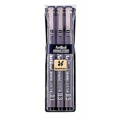 Marker pentru desen tehnic ARTLINE, varf fetru (0.1/0.3/0.5mm), 3 buc/set - negru