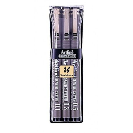 Marker pentru desen tehnic ARTLINE, varf fetru (0.1/0.3/0.5mm), 3 buc/set - negru