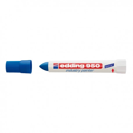 Marker permanent Edding 950 Industrial, corp plastic, varf rotund, 10mm, albastru