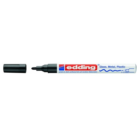 Marker permanent Edding 751 cu vopsea, corp metalic, varf rotund, 1-2 mm, negru