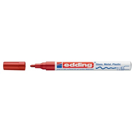 Marker permanent Edding 751 cu vopsea, corp metalic, varf rotund, 1-2 mm, rosu