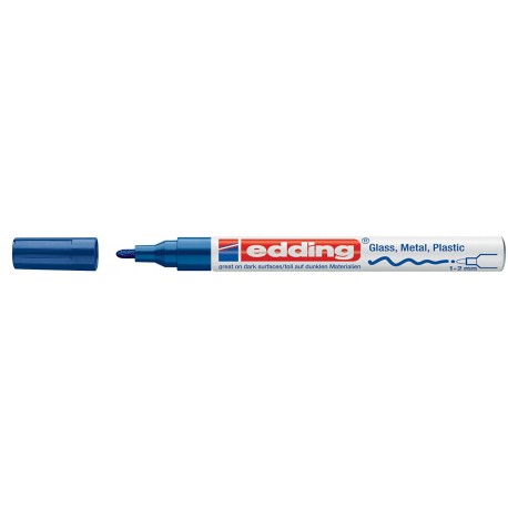 Marker permanent Edding 751 cu vopsea, corp metalic, varf rotund, 1-2 mm, albastru