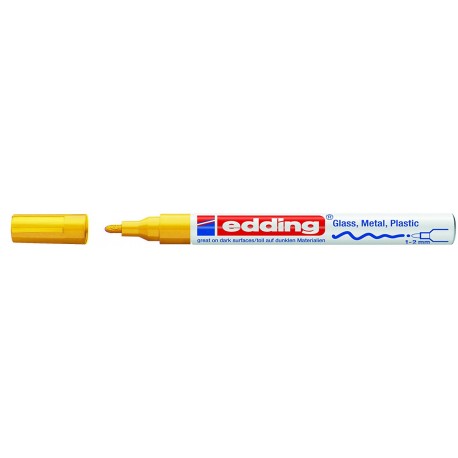 Marker permanent Edding 751 cu vopsea, corp metalic, varf rotund, 1-2 mm, galben
