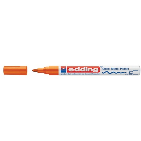 Marker permanent Edding 751 cu vopsea, corp metalic, varf rotund, 1-2 mm, portocaliu