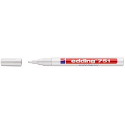 Marker permanent Edding 751 cu vopsea, corp metalic, varf rotund, 1-2 mm, alb