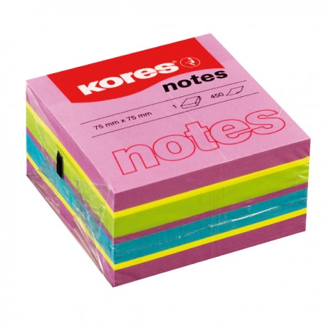 Cub notite Kores, 450 file, 75 x 75, culori asortate spring neon