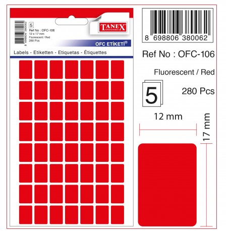 Etichete autoadezive color, 12 x 17 mm, 560 buc/set, Tanex - rosu fluorescent