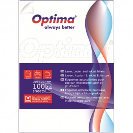Etichete albe autoadezive 56/A4, 52,5 x 21,2 mm, 100 coli/top, Optima Etichete albe autoadezive 56/A4, 52,5 x 21,2 mm, 100 coli/top, Optima