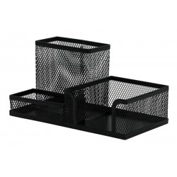 Organizer metalic Mesh, de birou, 3 compartimente, Q-Connect - negru