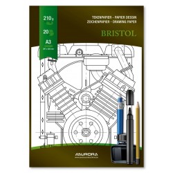 Bloc desen A3, 20 file - 210g/mp, pentru schite creion/marker, AURORA Bristol - carton alb