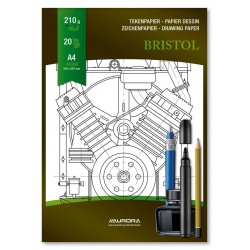 Bloc desen A4, 20 file - 210g/mp, pentru schite creion/marker, AURORA Bristol - carton alb