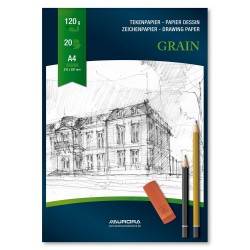 Bloc desen A4, 20 file - 120g/mp, AURORA Grain- hartie alba