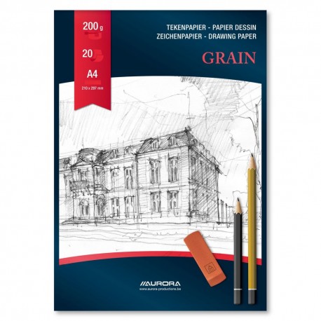 Bloc desen A4, 20 file - 200g/mp, AURORA Grain - carton alb