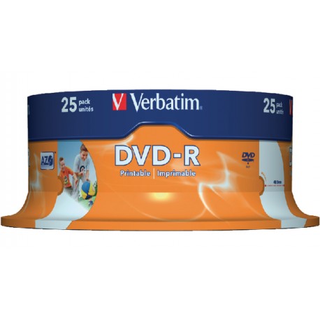 DVD-R Verbatim SL 16X 4.7GB 25PK Spindle Wide Inkjet Printable ID Brand