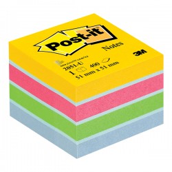 Minicub notite adezive Post-it galben/roz/verde/albastru deschis 400 file/cub