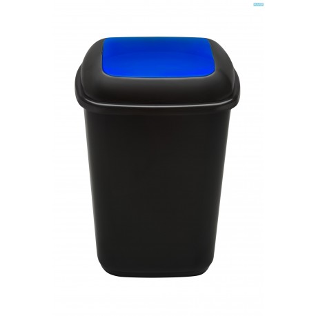 Cos plastic pentru reciclare selectiva, capacitate 28l, PLAFOR Quatro - negru cu capac albastru